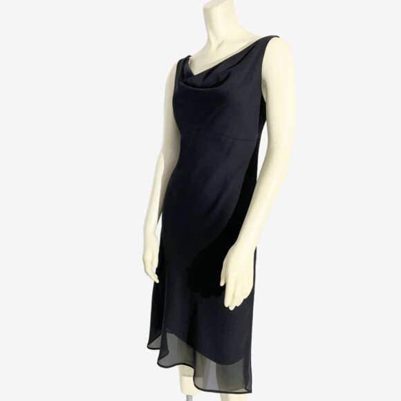 Vintage Y2K Black Chiffon Slip Dress with Cowl Neckline / Made in USA / Small - Picture 9 of 12